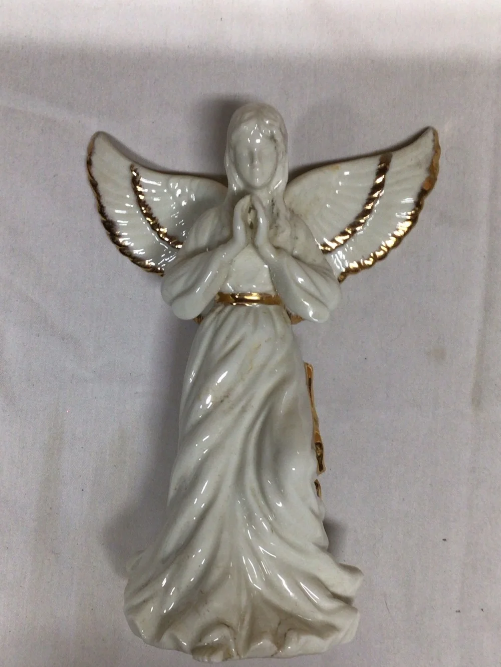 Source Unknown White and Gold Porcelain Angel Figurine